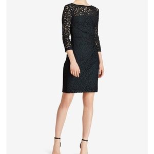Ralph Lauren Sheath MIDI Green and Black Lace Dress